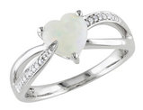 Opal Heart 1.0 Carat (ctw) Ring with Diamonds in Sterling Silver